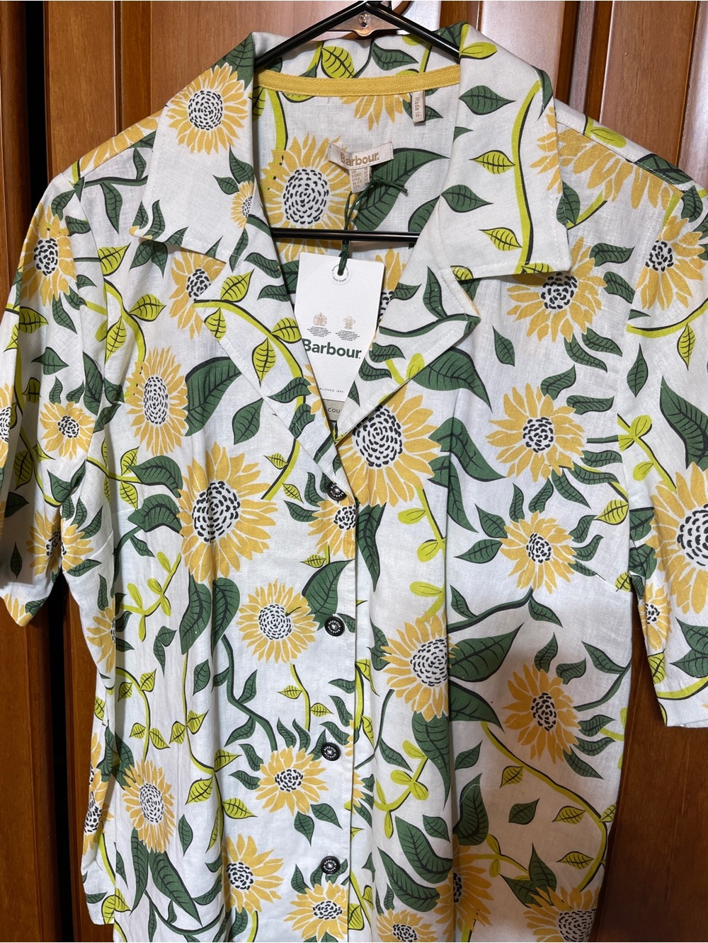 Barbour women’s Yellow and Green Sunflower Print Button-Down Shirt